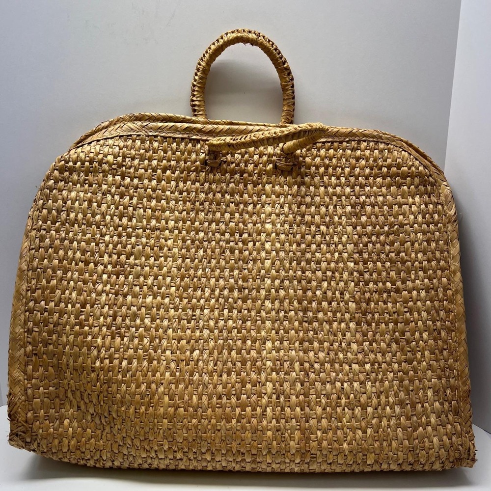 Vintage Woven Straw Tote Bag Floral 3D Raffia Embroidery Boho Beach Large Tan - Picture 12 of 16